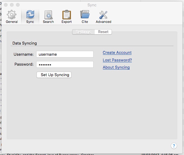 Setting up Zotero sync.