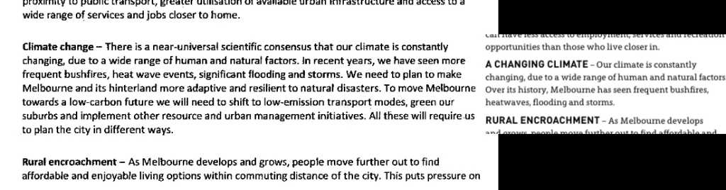 Example of watered down language on climate change between draft and final. Click to enlarge.