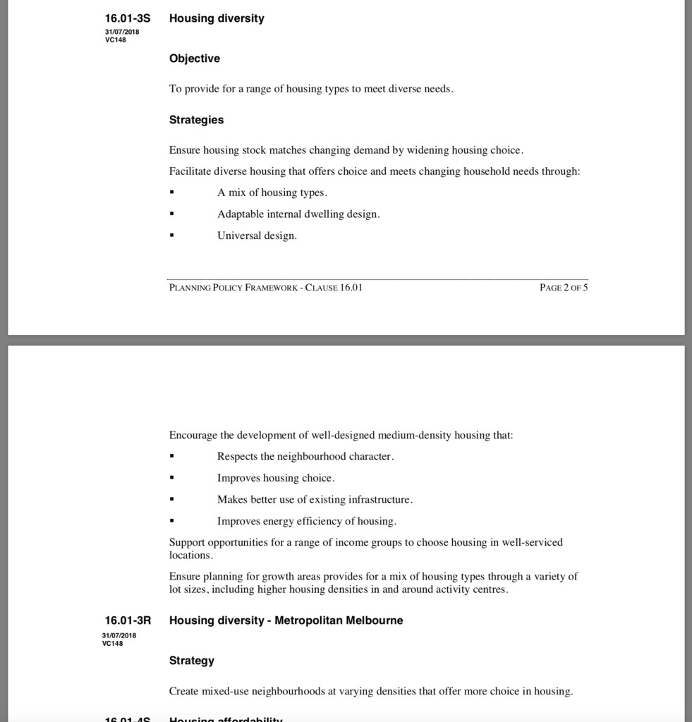 Housing diversity clause from the new PPF. Click to enlarge.