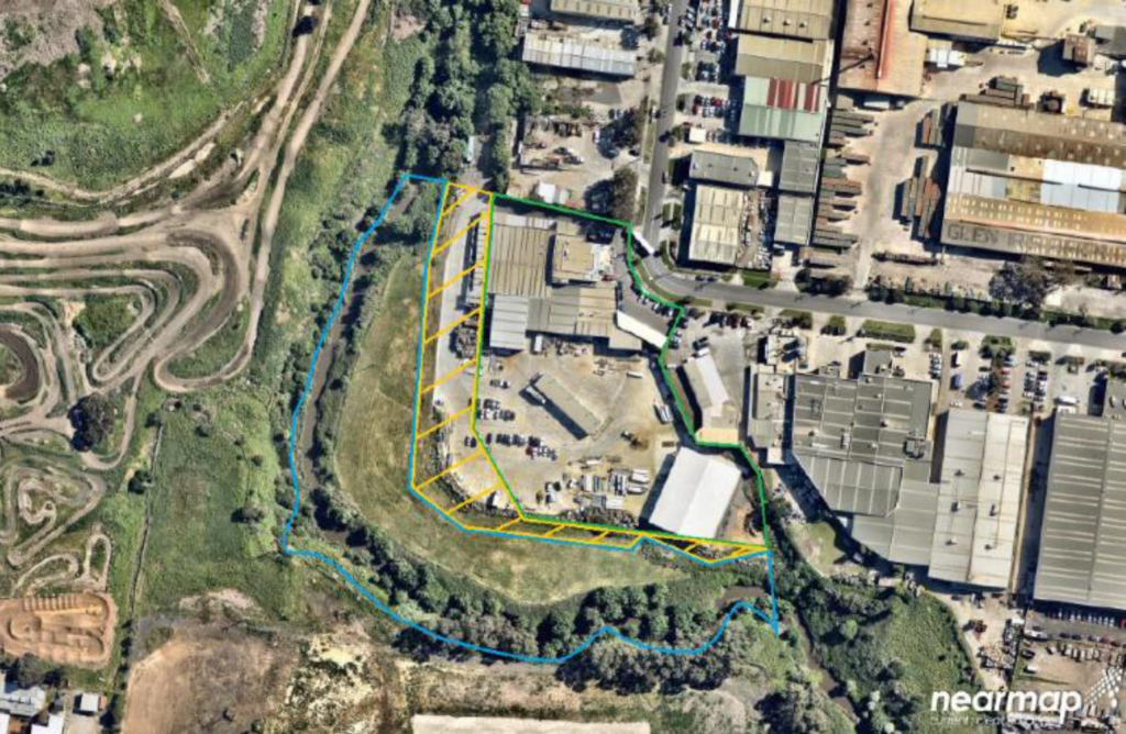 Map showing land, partially built upon by industry, the is to be sold and rezoned adjacent to the Merri Creek.