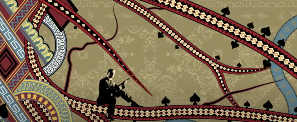 Image of James Bond in a playing card-inspired setting from the Casino  Royale title sequence