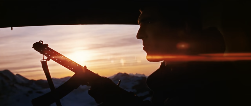 Shot of Bond silhouetted against a stunning sunset from the conclusion of On Her Majesty's Secret Service